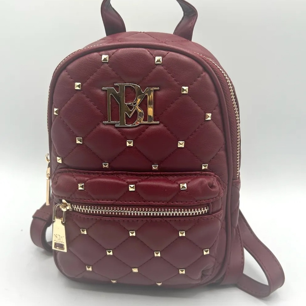 Badgley Mischka- Small Diamond Quilted Backpack - Burgundy